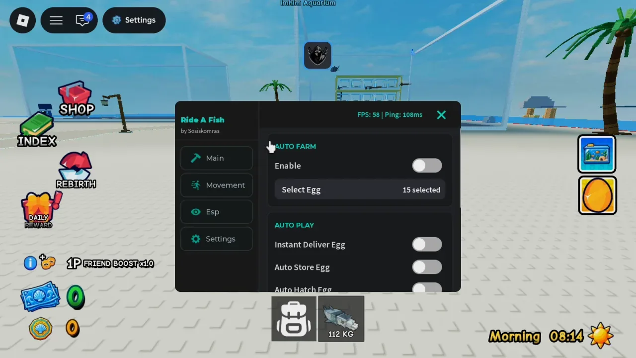 Ride A Fish Script Sosiskomras Hub: Egg ESP, Auto Grind