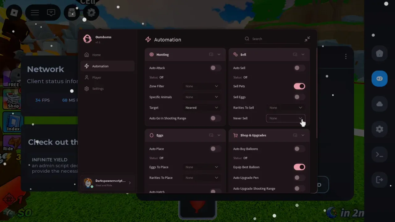 Steal and Ride Script Ouroboros Hub: Animal ESP, Hatch Loop