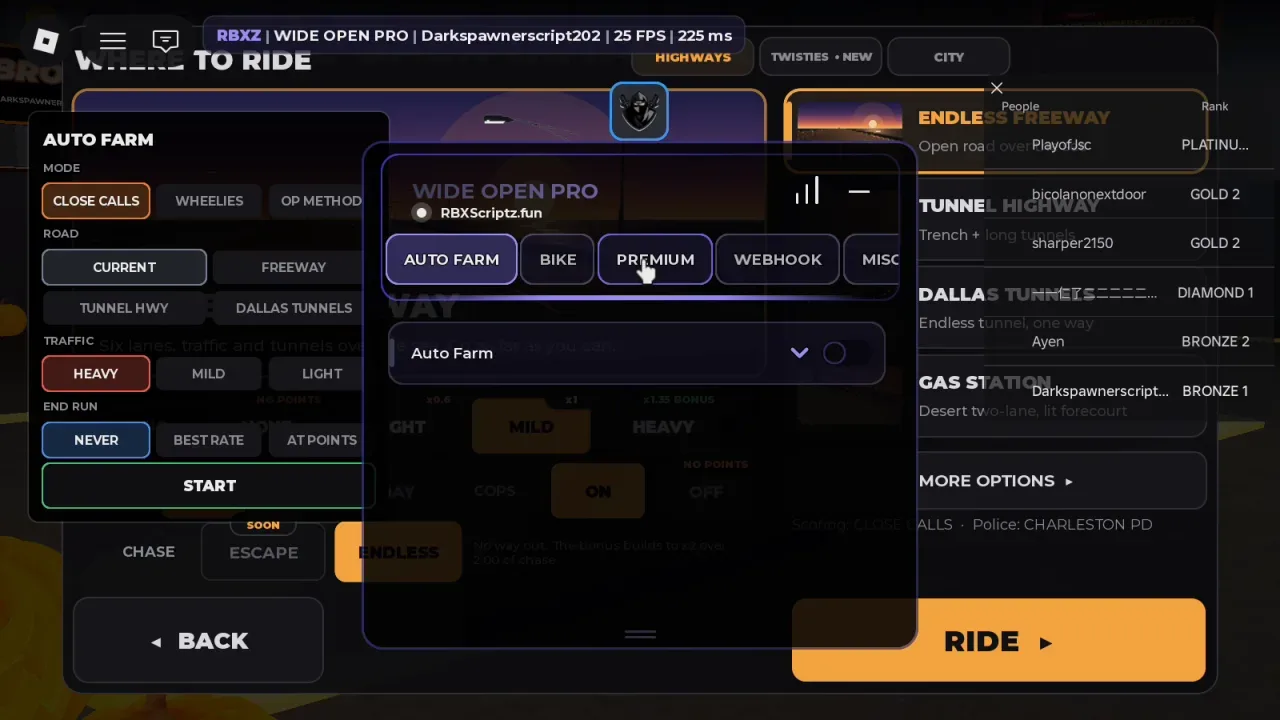 WideOpen Script RBXZ Hub: Traffic Behavior, Auto Grind